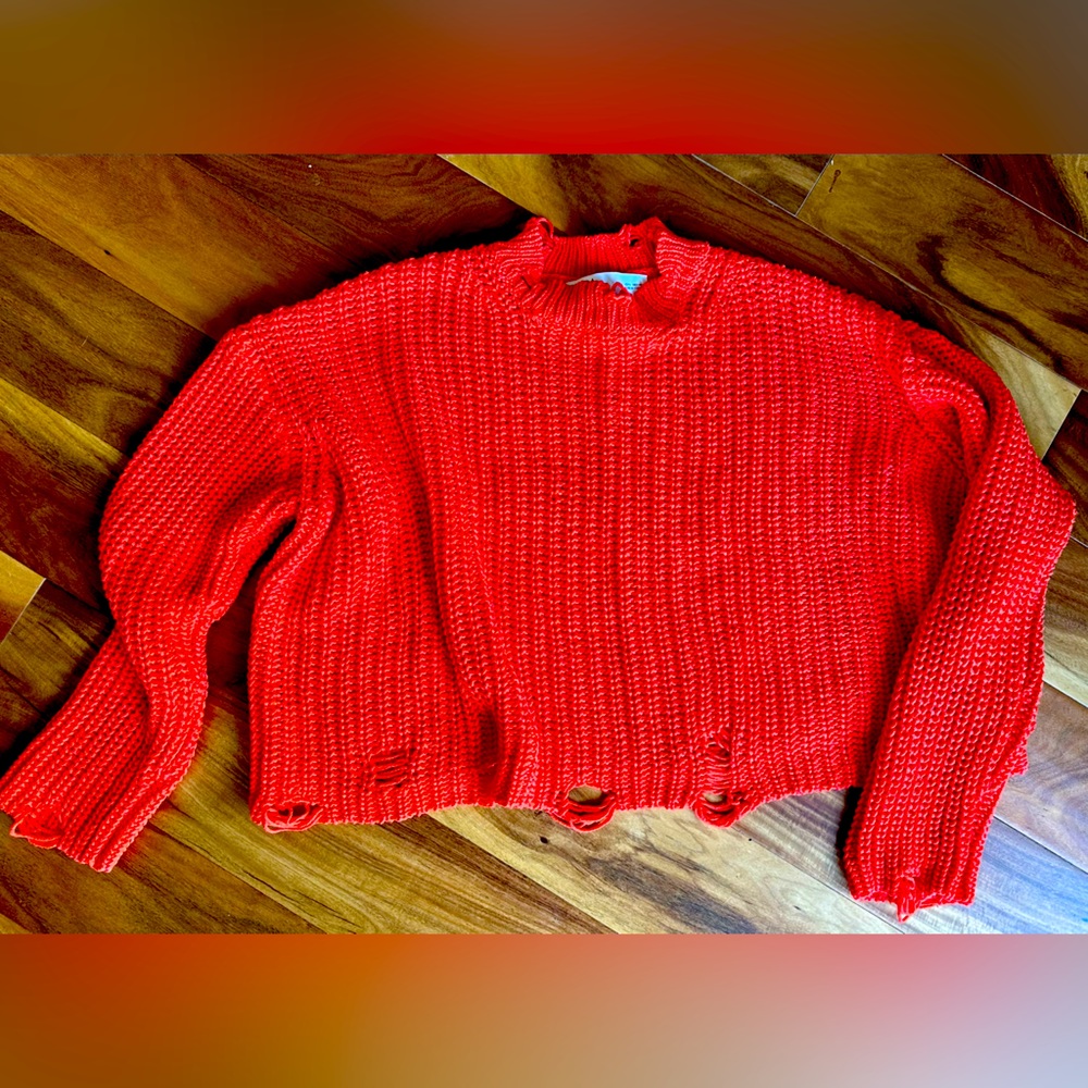 Zara knit distressed sweater. Bright red color